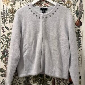 Super Soft Rabbits Hair (Angora) Light Gray Embellished Cardigan